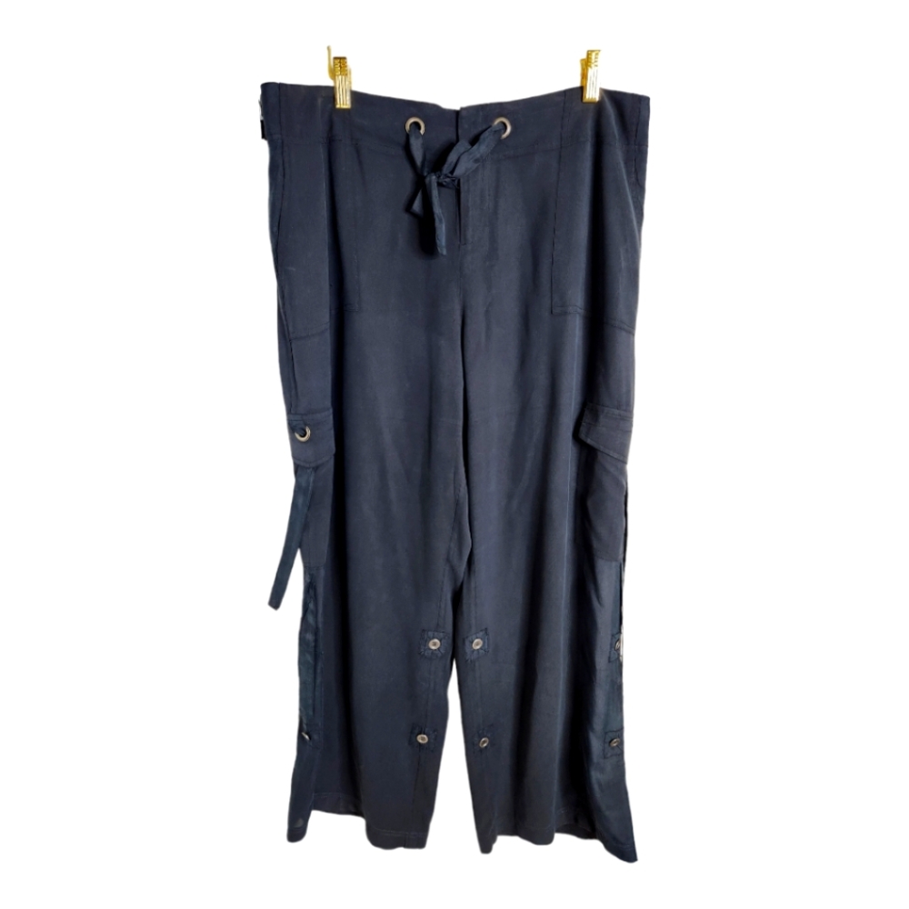 Go Silk 100% silk drawstring cargo style black pants size PL